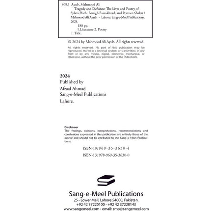 Tragedy and Defiance: The Lives and Poetry of Sylvia Plath, Forugh Farrokhzad, and Perveen Shakir - Mahmood Ali Ayub (Paperback)