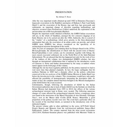 Ceramics from the excavations In the historic settlement At Bīr-Koṭ-Ghwaṇḍai (barikot) Swat, Pakistan (1984-1992) - Pierfrancesco Callieri and Luca M. Olivieri - Sang-e-meel Publications